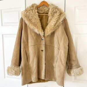 Wilsons Leather Tan Genuine Leather Faux Shearling Coat Womens Size XL